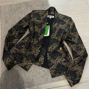 Vintage KENZO Paris Black & Gold Jacquard Brocade Blazer – EU 36
